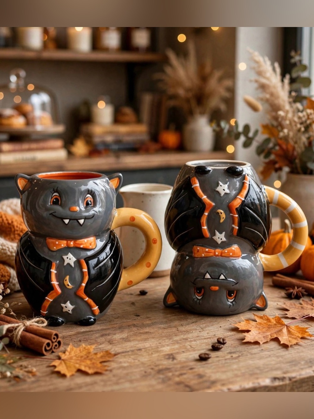 Set of 2 Halloween bat mugs